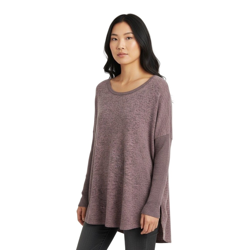 Bobeau Womens Large Mauve Heathered Soft Knit Tunic Scoop Neck High Low Top